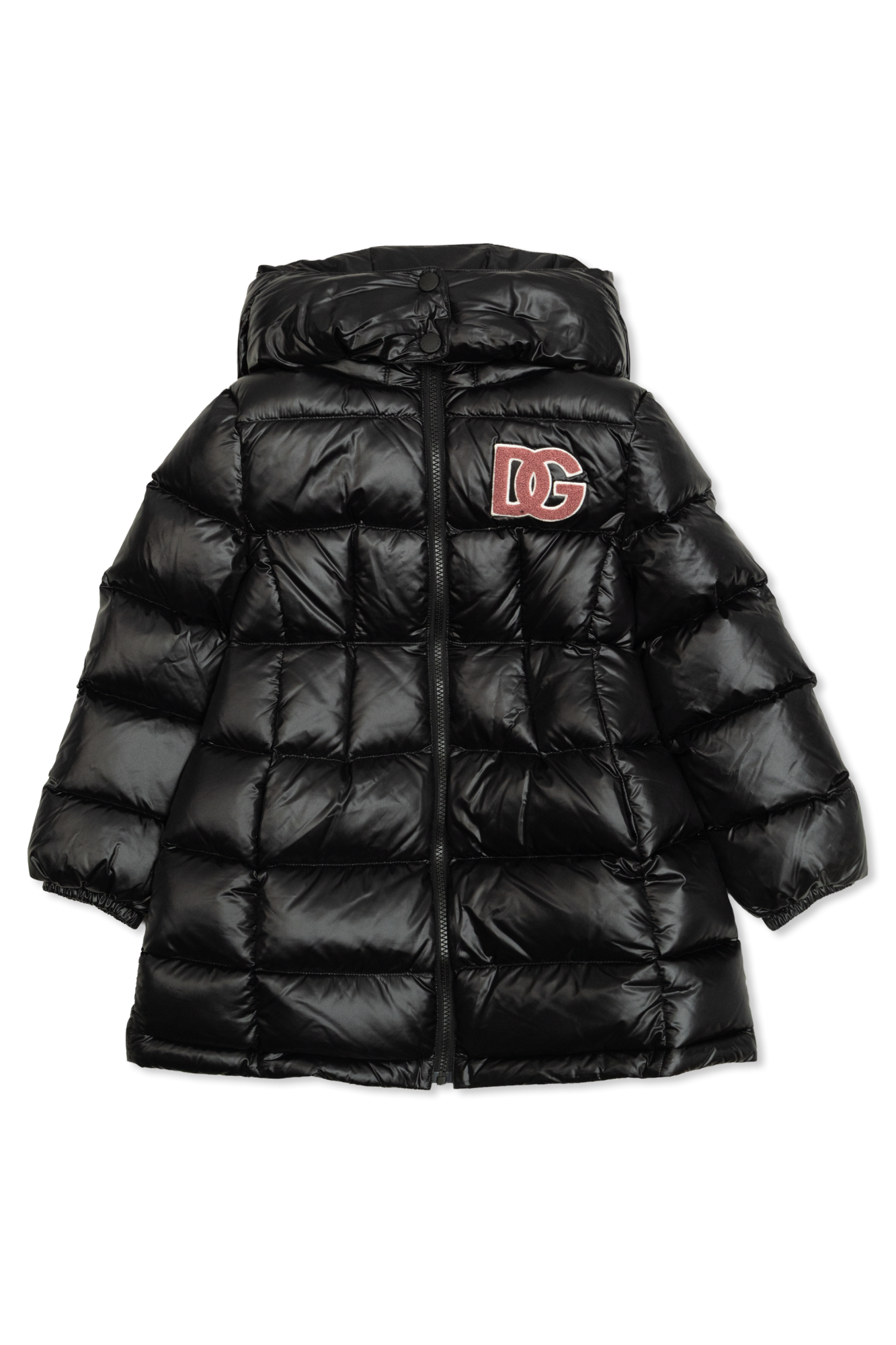 Preto Casaco de penas com gola removível Dolce & Gabbana Kids